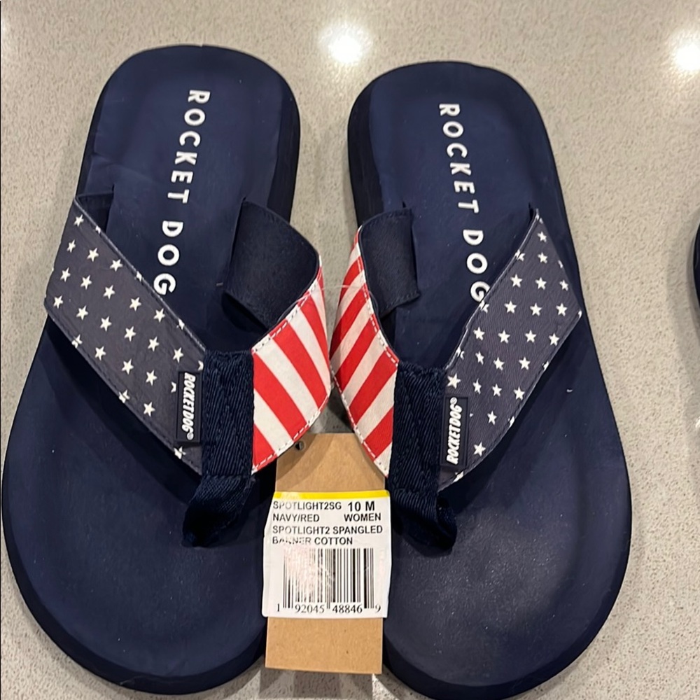 Rocket Dog Navy and Red Star-Striped Sandals Size 10